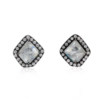 Artisan Women's Gold / White Genuine Ice Diamond Studs In 18k Oxidized Gold In Multi