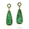 Artisan Women's Gold / White / Green Carved Jade, Emerald Bead & Pearl Dangle Earrings With Pave Diamonds In In Multi