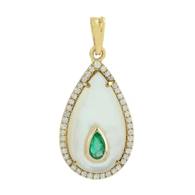 Artisan Women's Gold / White / Green Natural Emerald & Mother Of Pearl Pavé Diamond Pendant In 18k Gold