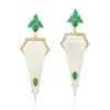 Artisan Women's Gold / White / Green Statement Emerald & Mop Diamond Earrings In 18k Gold In White