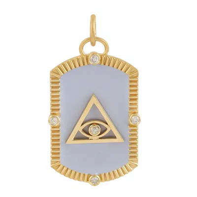 Artisan Women's Gold / White / Grey 18k Gold Evil Eye Pendant With Trillion-cut Diamonds & Enamel In Multi
