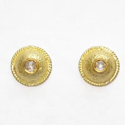 Artisan Women's Gold / White Handmade 18k Yellow Gold Stud Earrings Diamond