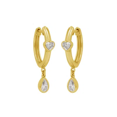 Artisan Women's Gold / White Heart Cut Diamond Hoop Earrings In Yellow Gold In Multi
