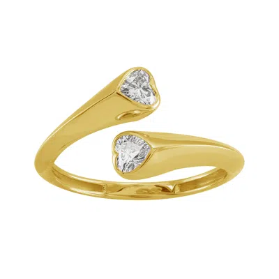 Artisan Women's Gold / White Heart-shaped Diamond Open Design Bypass Ring In 14kt Yellow Gold In Multi