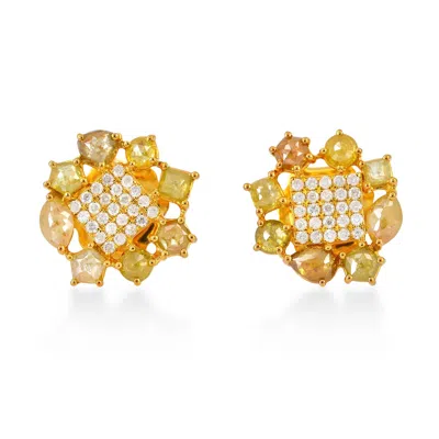 Artisan Women's Gold / White Ice Diamond Yellow Solid Yellow Gold Stud Earrings Jewelry In Gray