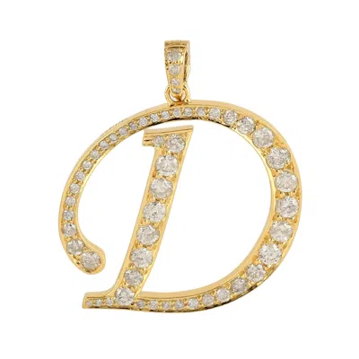 Artisan Women's Gold / White Initial "d" Alphabet Pendant Natural Diamond In Gold
