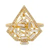 Artisan Women's Gold / White Luxury Yellow Gold Cocktail Ring With Baguette Cut Diamond In Gold