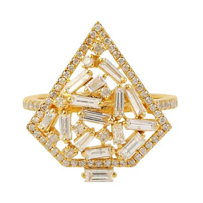 Artisan Women's Gold / White Luxury Yellow Gold Cocktail Ring With Baguette Cut Diamond