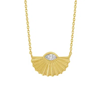 Artisan Women's Gold / White Marquise Cut Diamond Fan Pendant Necklace In 14k Yellow Gold – Fine Chain Jewel In Multi