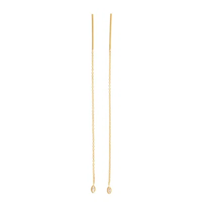 Artisan Women's Gold / White Marquise Diamond In Yellow Gold Chain Ear Thread Earrings
