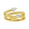 Artisan Women's Gold / White Marquise Diamond Spiral Band Design Bypass Ring In 14kt Yellow Gold In Multi