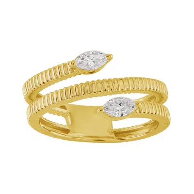 Artisan Women's Gold / White Marquise Diamond Spiral Band Design Bypass Ring In 14kt Yellow Gold In Multi