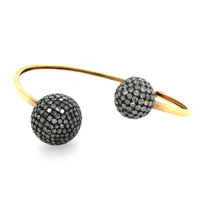 Artisan Women's Gold / White Micro Pave Diamond Bead Ball Cuff Bracelet In 18kt Gold In Multi