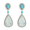Artisan Women's Gold / White Moonstone Blue & Turquoise Prong Diamond Dangle Earrings In Gold