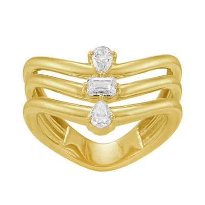 Artisan Women's Gold / White Multi-shape Diamond Triple Band Ring In 14k Yellow Gold