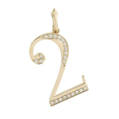 Artisan Women's Gold / White Natural Diamond "2" Initial Letter Pendant In 14k Yellow Gold