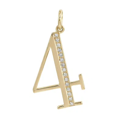 Artisan Women's Gold / White Natural Diamond "4" Number Initial Pendant In Yellow Gold