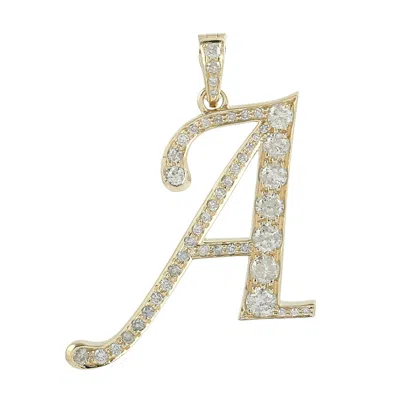 Artisan Women's Gold / White Natural Diamond "a" Initial Alphabet Pendant In Yellow Gold In Multi