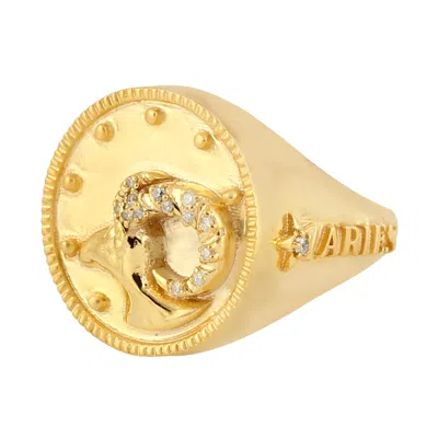 Artisan Women's Gold / White Natural Diamond Aries Horoscope Ring In 14k Yellow Gold