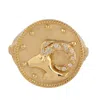 Artisan Women's Gold / White Natural Diamond Aries Horoscope Signet Ring In Yellow Gold In Gold