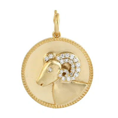 Artisan Women's Gold / White Natural Diamond Aries Zodiac Sign Pendant In 14k Yellow Gold In Multi