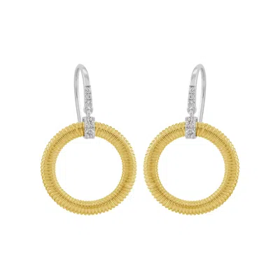 Artisan Women's Gold / White Natural Diamond Ear Hook Earrings In White And Yellow Gold