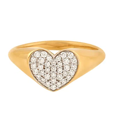 Artisan Women's Gold / White Natural Diamond Heart Ring In 18k Yellow Gold In Multi