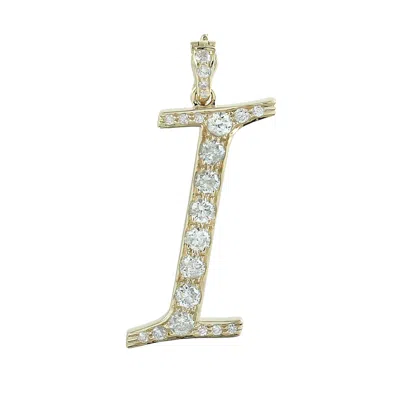 Artisan Women's Gold / White Natural Diamond "i" Initial Alphabet Pendant In Yellow Gold In Multi
