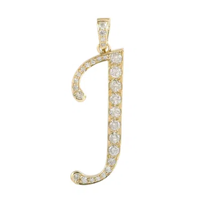 Artisan Women's Gold / White Natural Diamond "j" Initial Alphabet Pendant In Yellow Gold