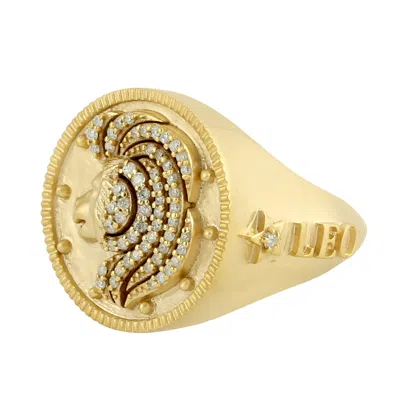 ARTISAN WOMEN'S GOLD / WHITE NATURAL DIAMOND LEO ASTROLOGICAL SIGNET RING IN 14K GOLD