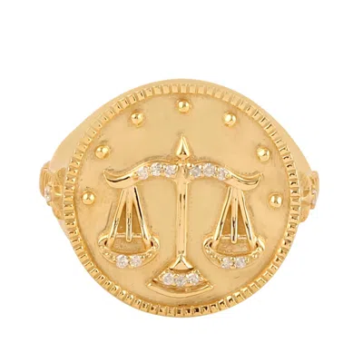 Artisan Women's Gold / White Natural Diamond Libra Horoscope Signet Ring In Yellow Gold