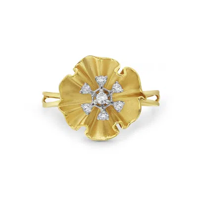 Artisan Women's Gold / White Natural Diamond Magnolia Flower Ring In 14k Yellow Gold