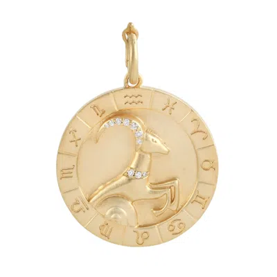 Artisan Women's Gold / White Natural Diamond Pave Aries Horoscope Pendant In Yellow Gold
