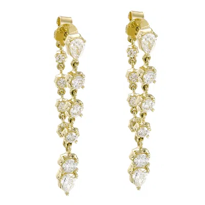 Artisan Women's Gold / White Natural Diamond Prong Chandelier Earrings In Yellow Gold In Multi