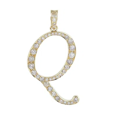Artisan Women's Gold / White Natural Diamond "q" Initial Alphabet Pendant In Yellow Gold In Multi
