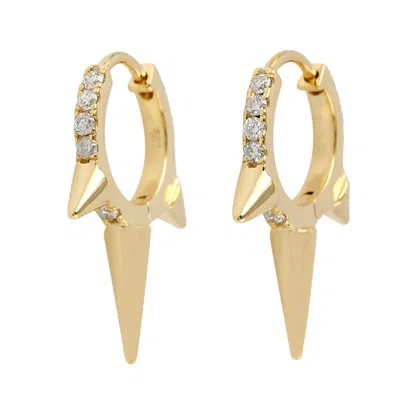 Artisan Women's Gold / White Natural Diamond Spike Huggie Earrings In 18k Yellow Gold