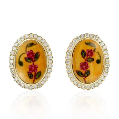 Artisan Women's Gold / White Natural Diamond Stud Earrings In 18k Yellow Gold Bakelite Jewelry