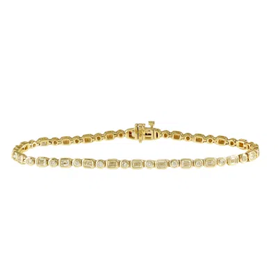 Artisan Women's Gold / White Natural Diamond Tennis Bracelet In 18k Yellow Gold – Elegant Bezel Set Design In Multi