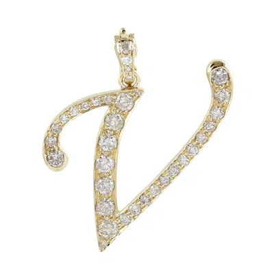 Artisan Women's Gold / White Natural Diamond "v" Initial Alphabet Pendant In Yellow Gold In Multi