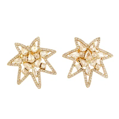 Artisan Women's Gold / White Natural Rose Cut Diamond Star Stud Earrings In 18k Yellow Gold