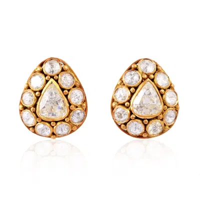 Artisan Women's Gold / White Natural Uncut Diamond Stud Earrings In Yellow Gold In Multi
