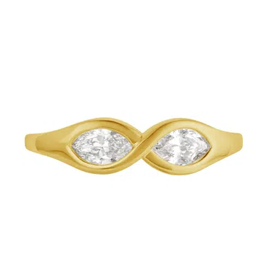 Artisan Women's Gold / White Open Crossover Marquise Diamond Ring In 14k Yellow Gold