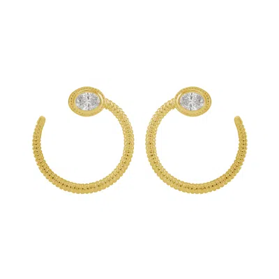 Artisan Women's Gold / White Oval Cut Diamond Hoop Earrings In Yellow Gold In Multi