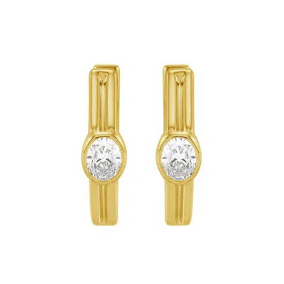 Artisan Women's Gold / White Oval Diamond Hoop Earrings In Yellow Gold – Latch Back Closure In Multi
