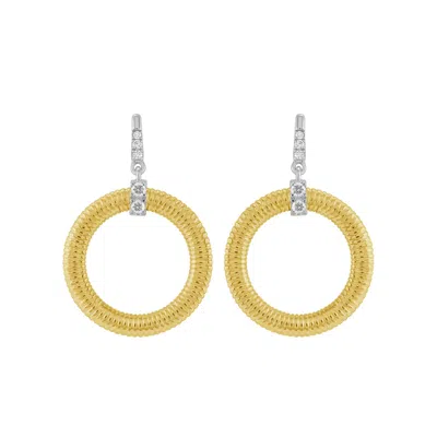 Artisan Women's Gold / White Pave Diamond Ear Hook Earrings In White And Yellow Gold In Multi