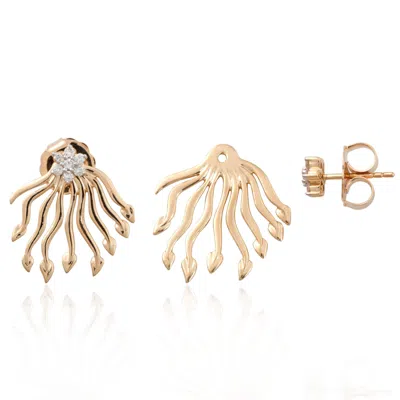 Artisan Women's Gold / White Pave Diamond Sunlight Ear Jacket Earrings In Yellow Gold In Multi
