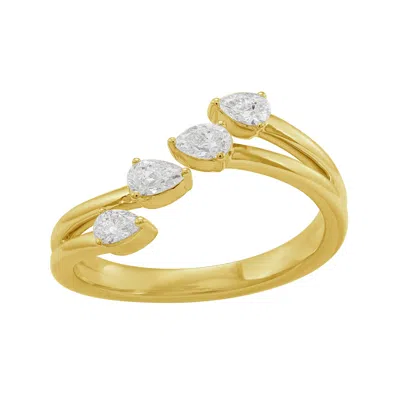 Artisan Women's Gold / White Pear Cut Diamond Four Stone Bypass Ring In 14kt Yellow Gold In Multi