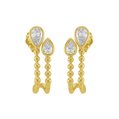 Artisan Women's Gold / White Pear Diamond Duo Drop Earrings In 14k Yellow Gold
