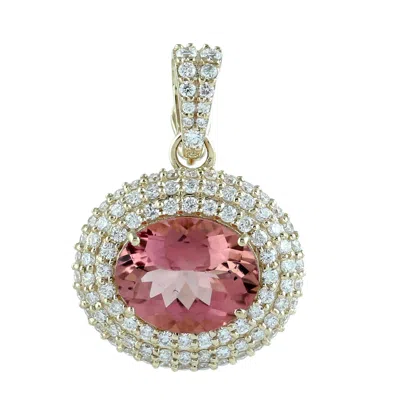 Artisan Women's Gold / White / Pink 14k Yellow Gold Pink Tourmaline & Diamond Double Halo Pendant