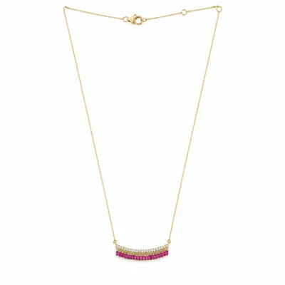 Artisan Women's Gold / White / Pink 14k Yellow Gold Ruby & Diamond Baguette Bar Necklace